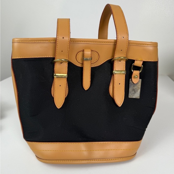Handbags - Vintage-Inspired Black Canvas & Tan Leather Structured Tote